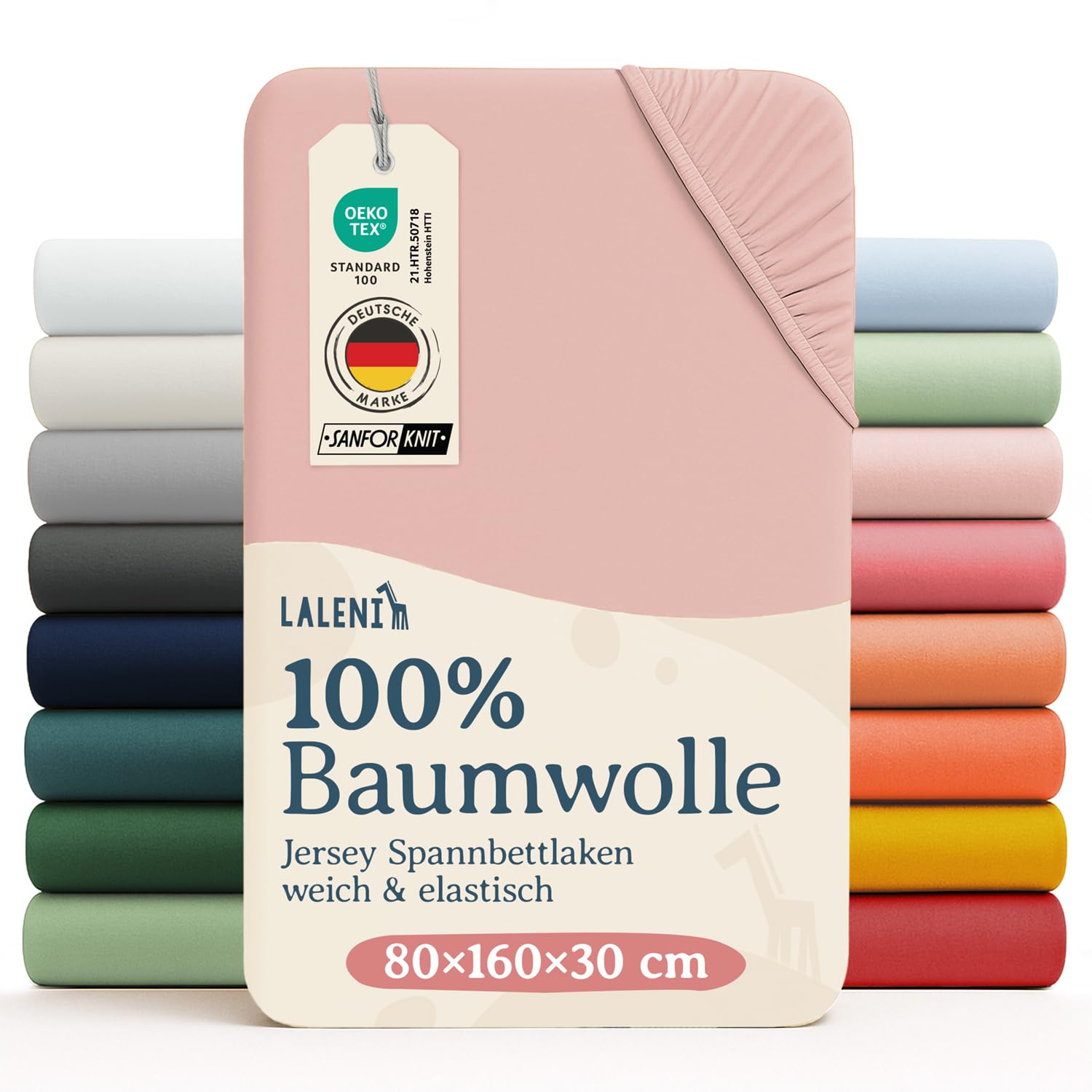 Detalle de Laleni Jersey-Spannbettlaken 80x160 cm für Beistellbett & Stubenwagen, 100% Baumwolle, OEKO-TEX, rosa