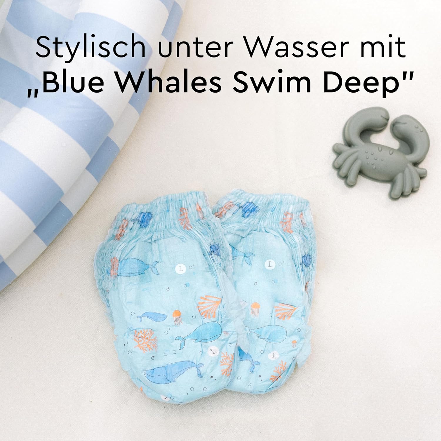 Detalle de LILLYDOO hautfreundliche Einweg-Schwimmwindeln Größe L (14+ kg), 17 Stück – Blue Whales Swim Deep