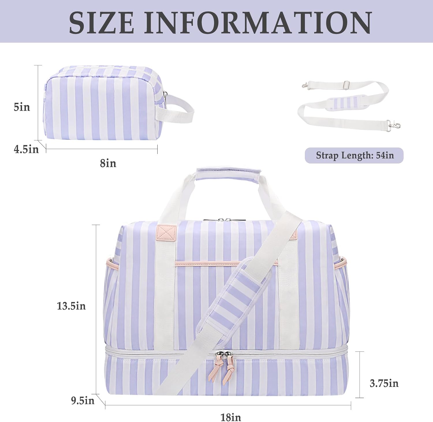Thumbnail 2 de Bosidu Blue Women's 2Pcs Weekender Bags Set with Shoe Compartment & Wet Pocket (18" x 9.5" x 13.5")