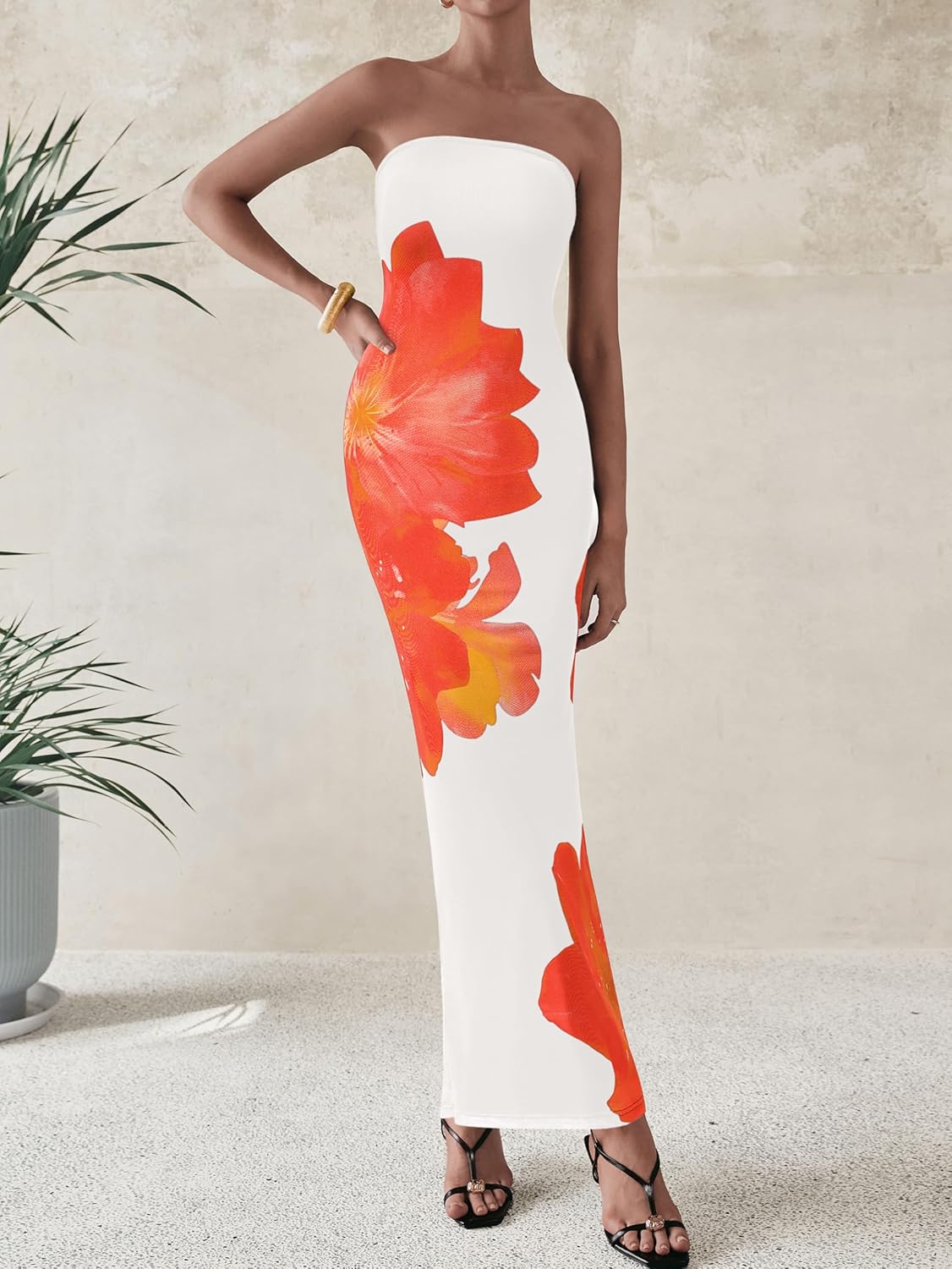 Thumbnail 1 de PrettyGarden Women Summer Strapless Maxi Dress: Floral Bodycon Dress for Weddings & Events