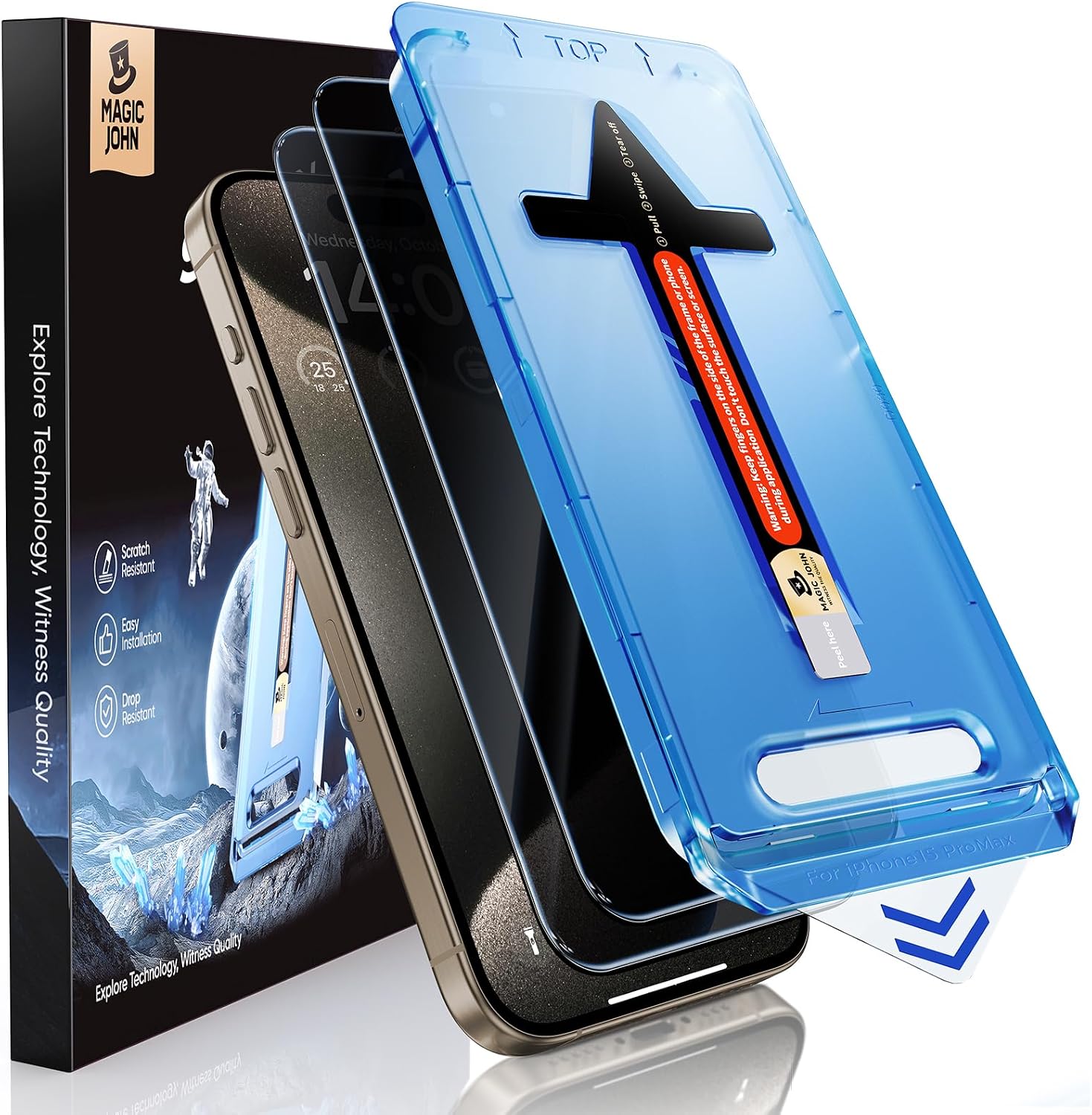 Detalle de MAGIC JOHN iPhone 15 Pro Max privacy glass 2-pack