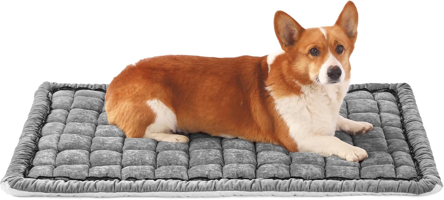 Dog Bed Mats Crate Pad for All Sized Dogs – Washable, Anti-Slip Cozy Mat (Grey, 30" L x 20" W x 1.5" Th)
