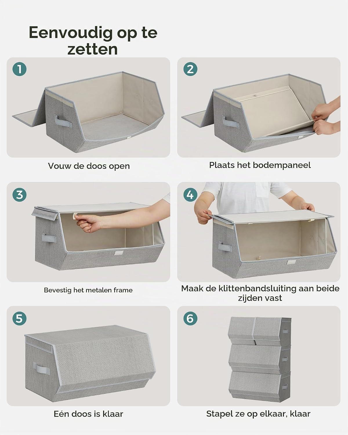 Thumbnail 5 de SONGMICS RLB022W01 opbergboxen, set van 4, stapelbaar, duifgrijs