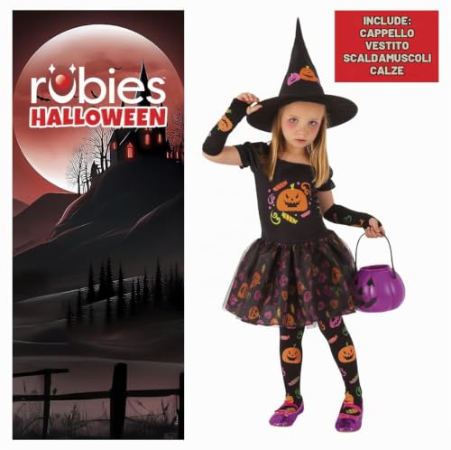 Detalle 2 de Rubie's Strega Candy, costume da strega per bambina con cappello e calze