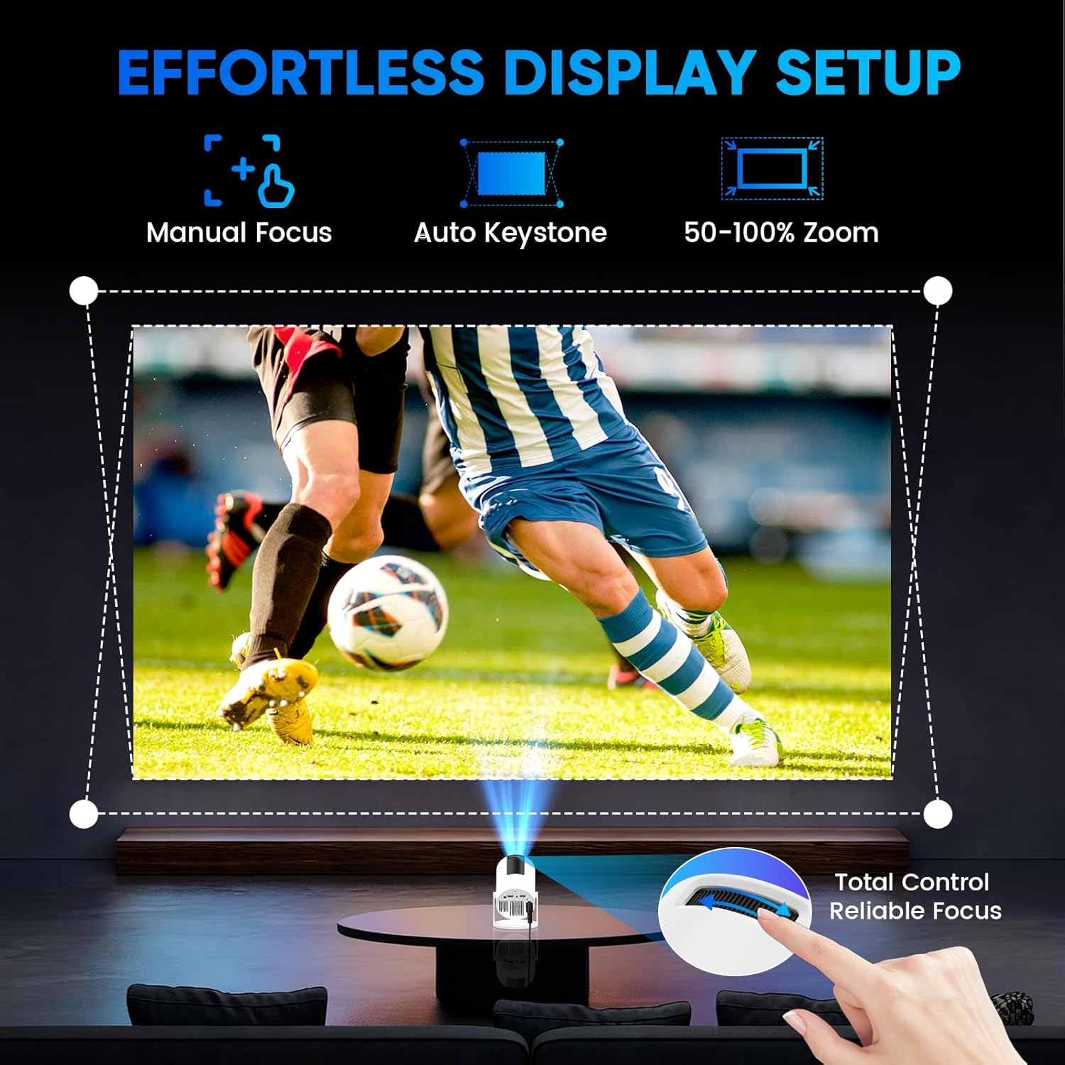 Thumbnail 4 de Tecaki Mini Projector (Android 14 & built-in apps) with WiFi 6, Bluetooth 5.2 and auto keystone for home cinema