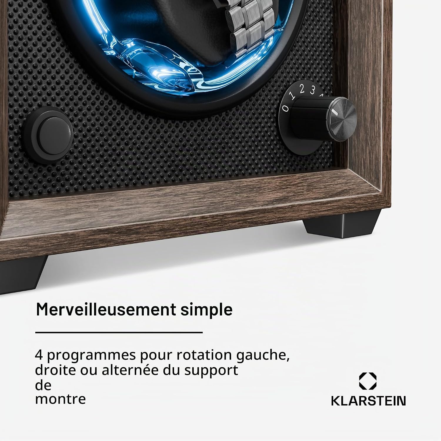 Detalle 1 de Klarstein Brienz horlogeopwinder voor 4 horloges met acryldeur en blauwe led