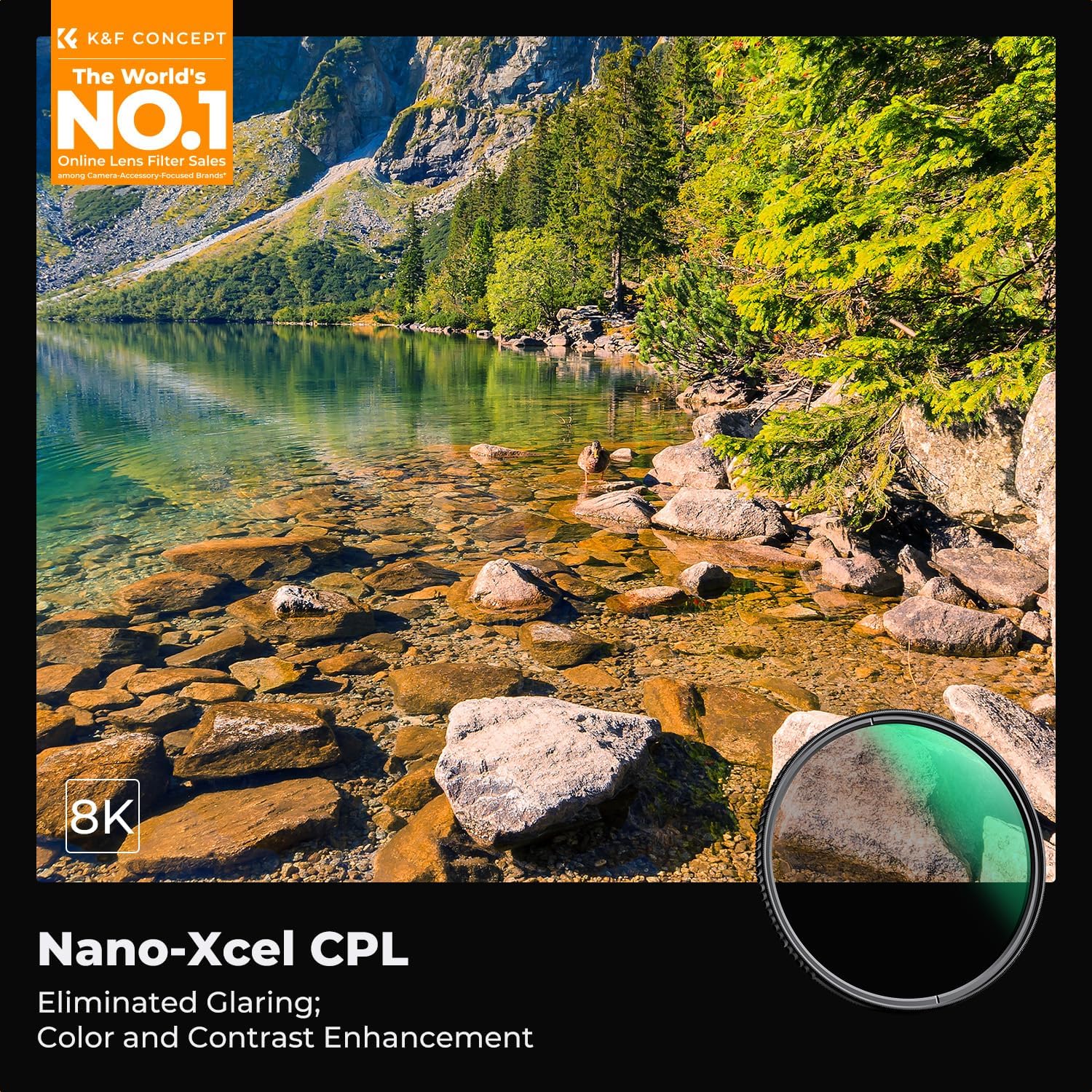 Thumbnail 1 de K&F Concept 58mm CPL Filter (28-Layer MRC Nano-X) – Slim Circular Polariser for UK shooters