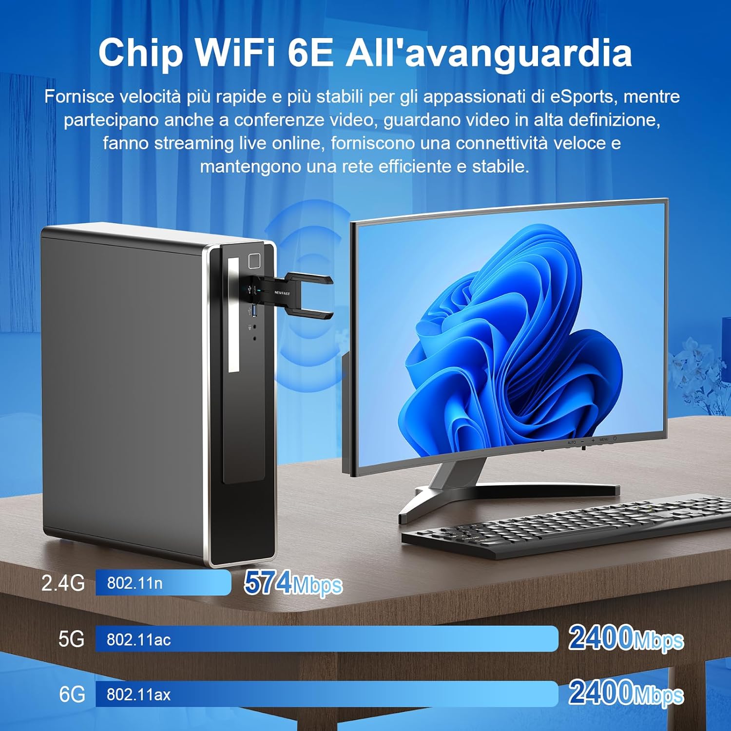 Thumbnail 2 de NEWFAST NF-U353: Chiavetta WiFi 6E da PC Fisso fino a 5400 Mbps