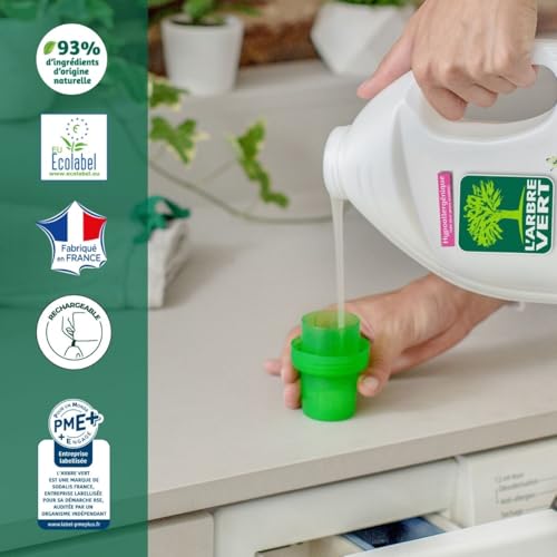 Detalle 2 de L'Arbre Vert Lessive Ecolabel Savon Végétal – Hypoallergénique, 67 lavages, 3,015 L