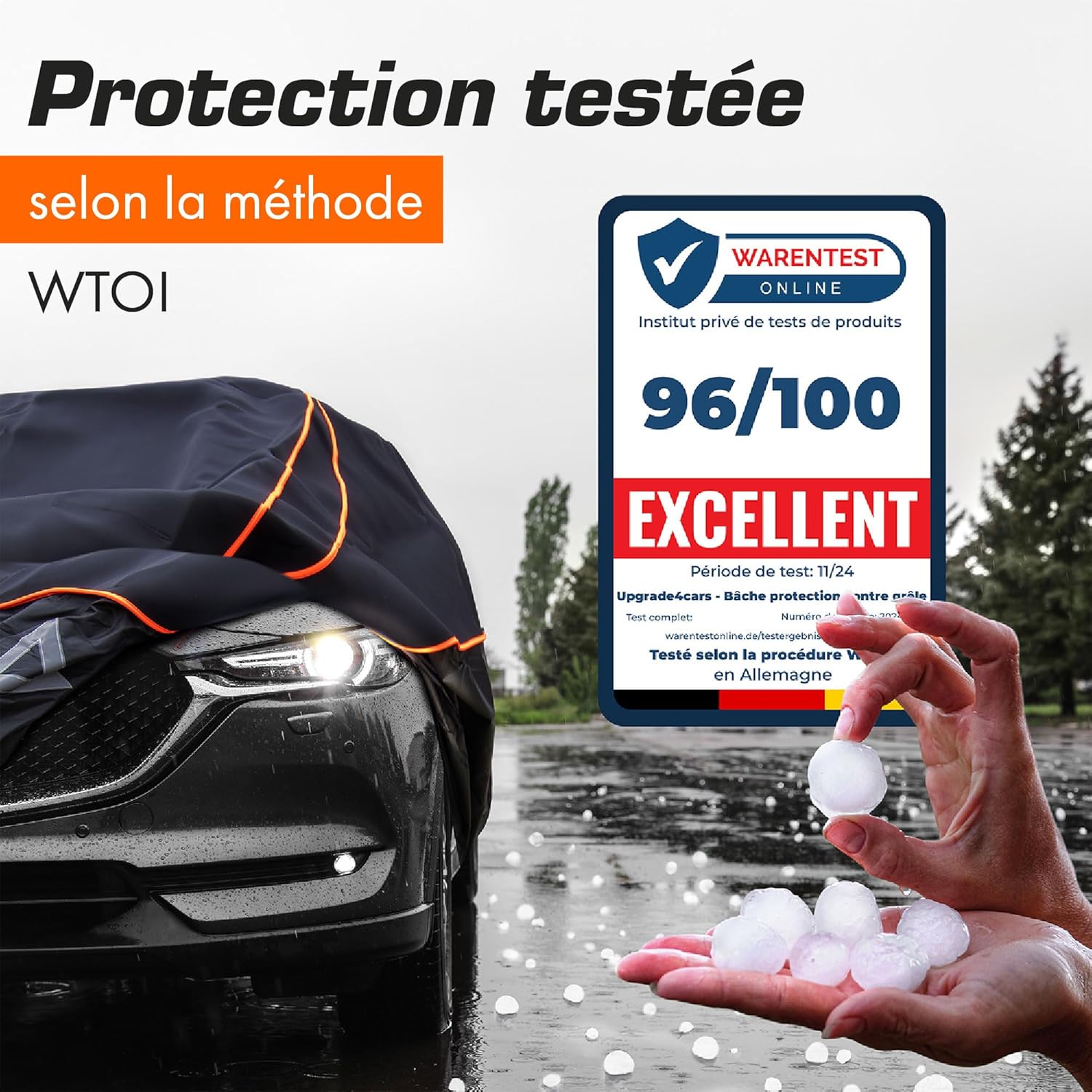 Thumbnail 2 de Upgrade4cars Bâche de protection voiture extérieure anti-grêle, universelle M (432 × 165 × 119 cm)