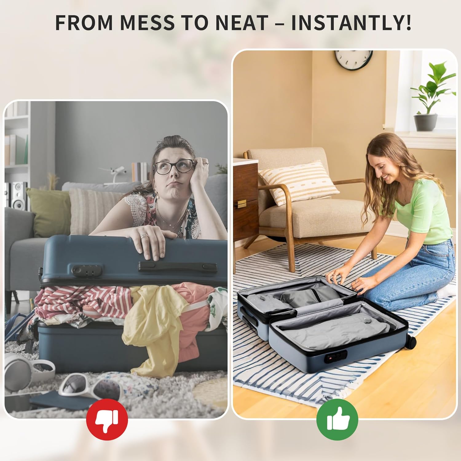 Detalle de Suitcase Organiser Compression Packing Cube Set (4-Pack) with TPU Vacuum Bags and IPX8 Zipper