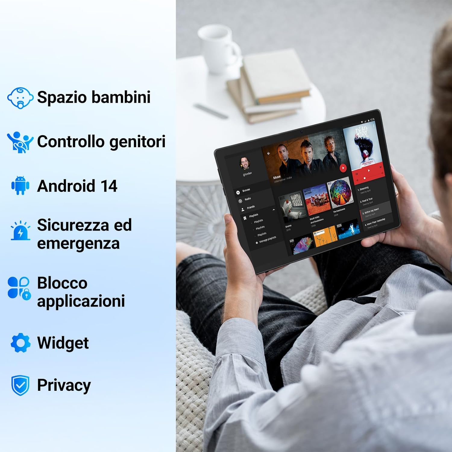 Thumbnail 2 de Laptok Tablet 10 pollici Android 14 Octa-Core, 64GB espandibili fino a 1TB, WiFi 6 e Bluetooth 5.3 (bianco)