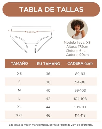 Thumbnail 6 de INNERSY Bragas Mujer Algodón Elástico Culotte Cintura Media Ropa Interior Cómodas y Suaves Pack de 6 (2XL-EU 46, Oscuro con Cinturilla En Contraste)