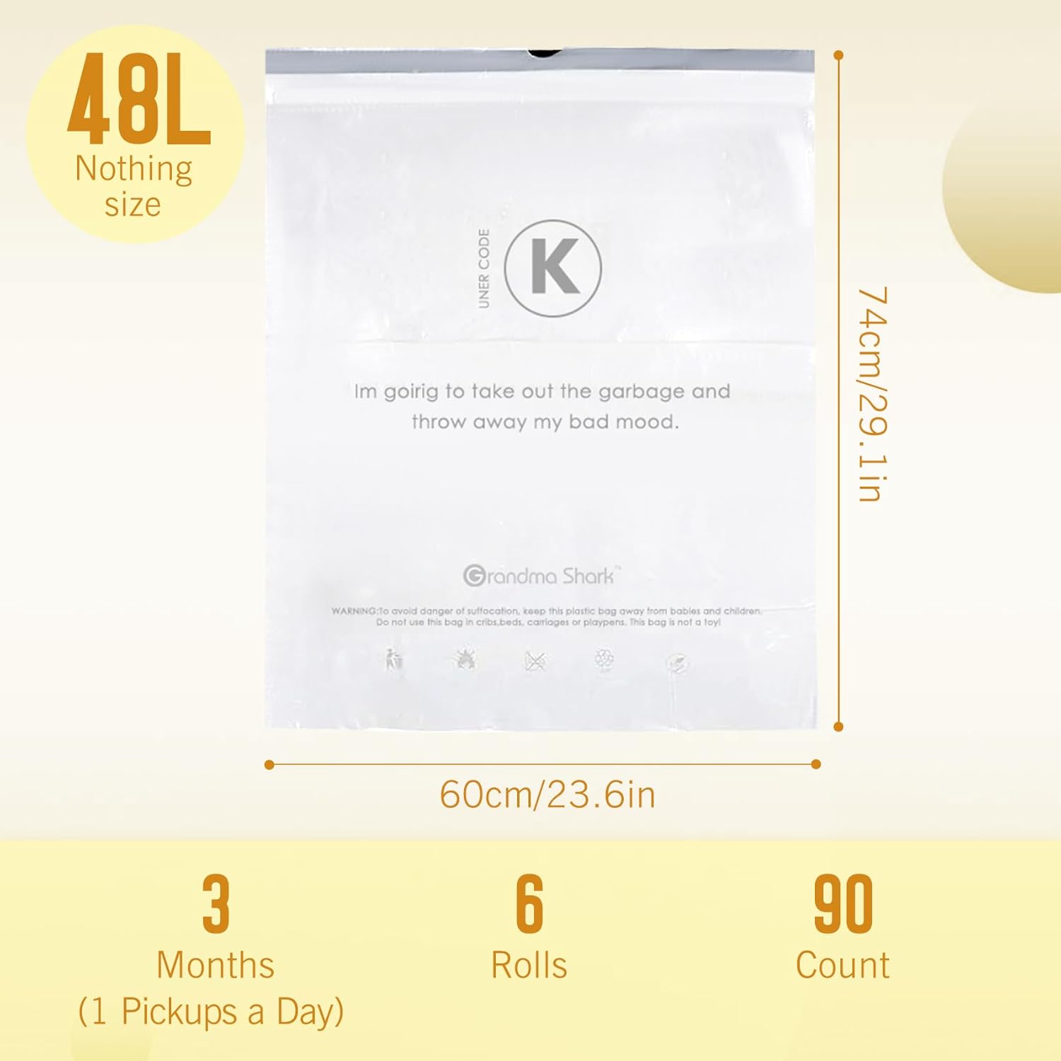 Thumbnail 1 de GRANDMA SHARK 60 × 74 cm bin bags 90-pack 🗑️