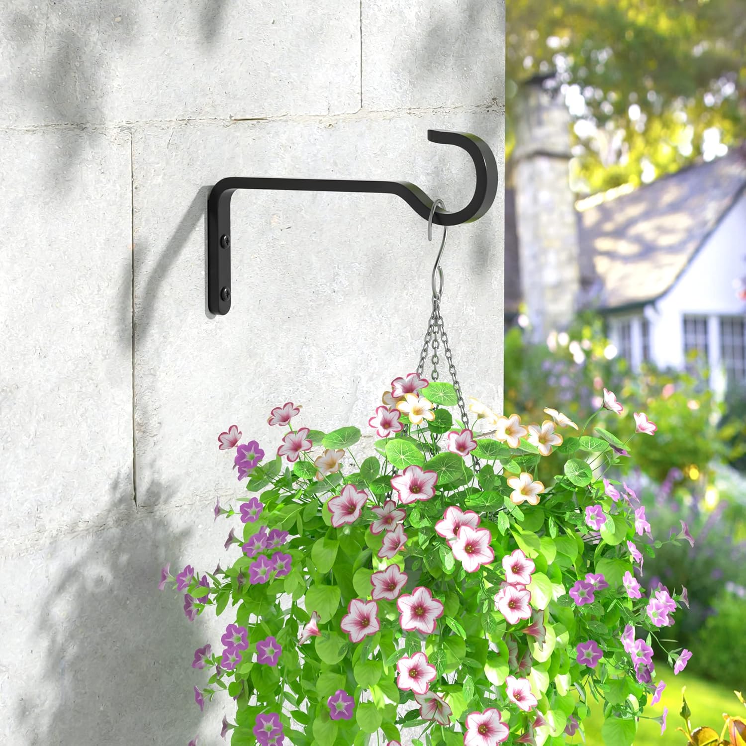 Detalle 2 de saffruff 2 Pack 14.5cm Small Hanging Basket Brackets – Outdoor bird feeder & plant hanger hooks (black)