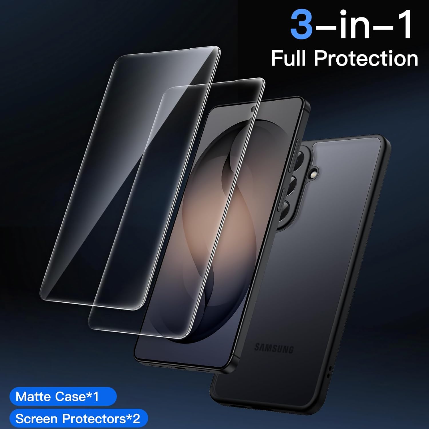 Thumbnail 2 de JETech 3 in 1 Cover Opaca per Samsung Galaxy S26 – protezione completa con pellicole in vetro temperato