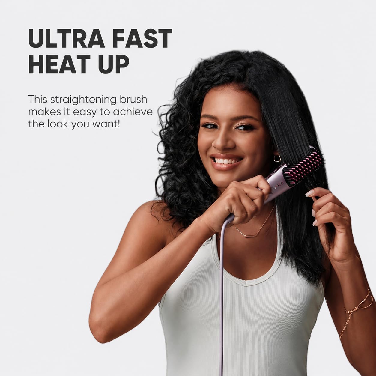 Thumbnail 1 de Beautigo Mini Ionic Hair Straightener Brush: Portable 3-Temp, 20s Heat, Anti-Scald Rose Gold
