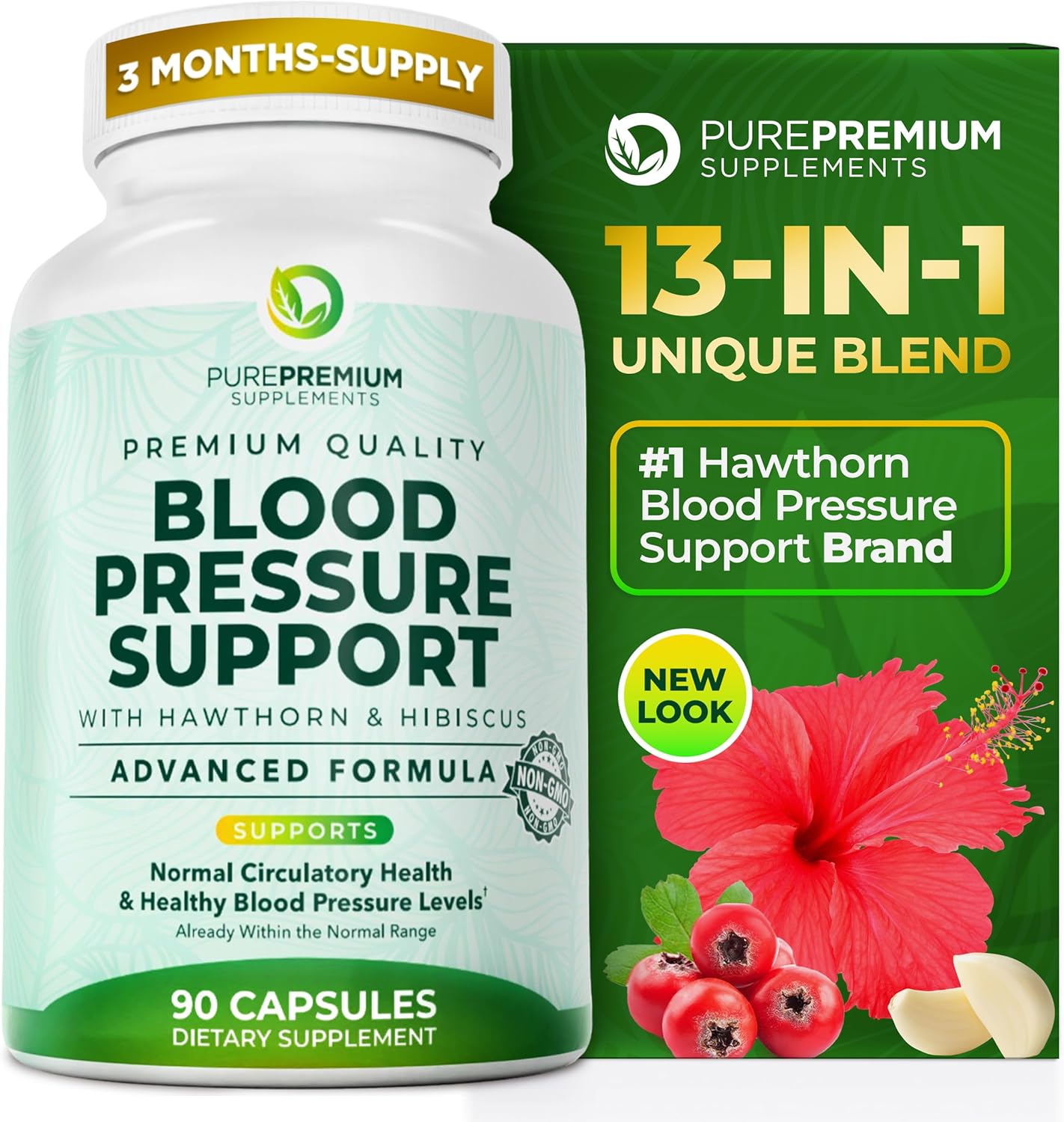 Detalle de PurePremium Blood Pressure Support Supplement, 90 Capsules with Hawthorn, Hibiscus & Garlic