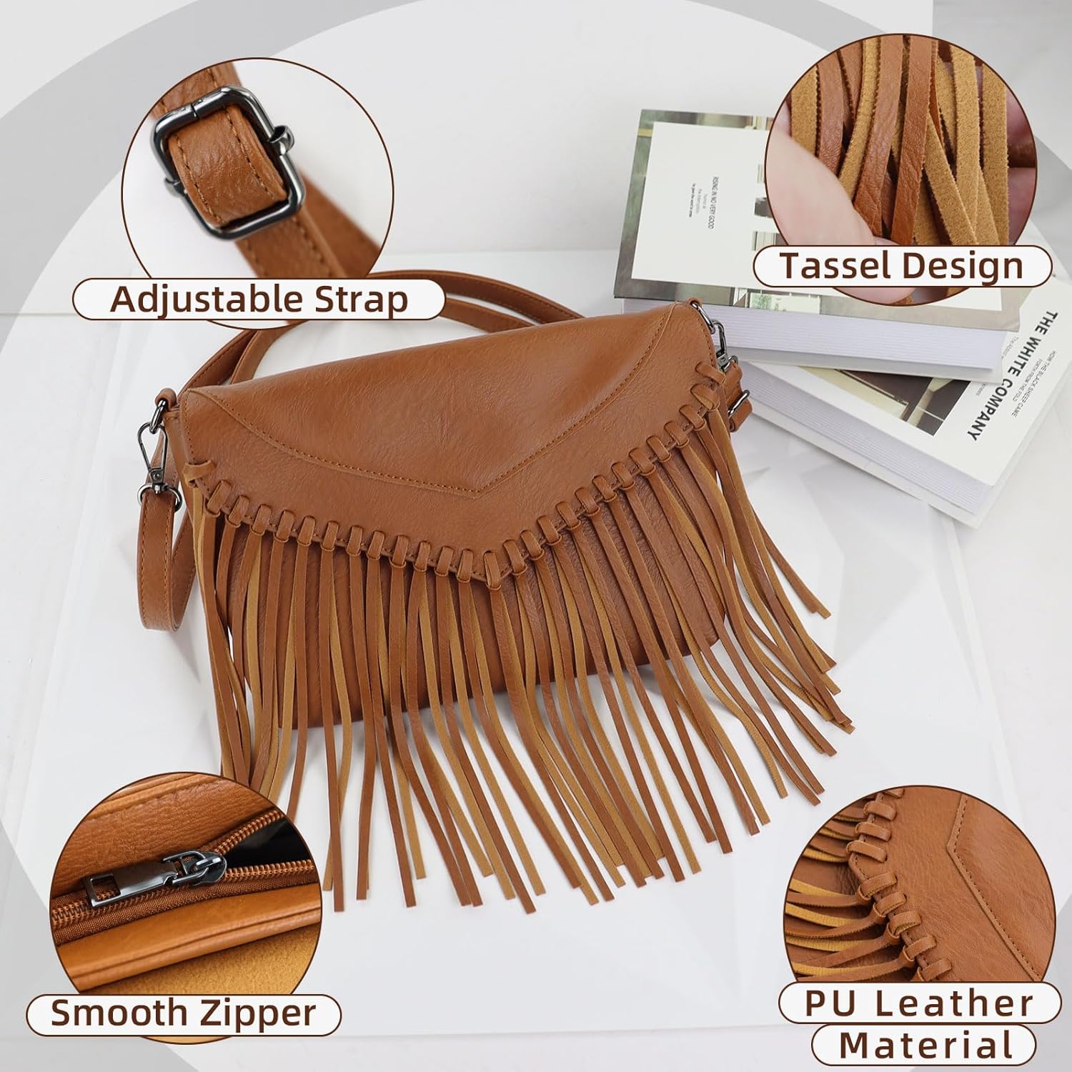 Thumbnail 3 de AdiStylinno Fringe Shoulder Bag for Women: Vintage PU Tassel Crossbody with Adjustable Strap