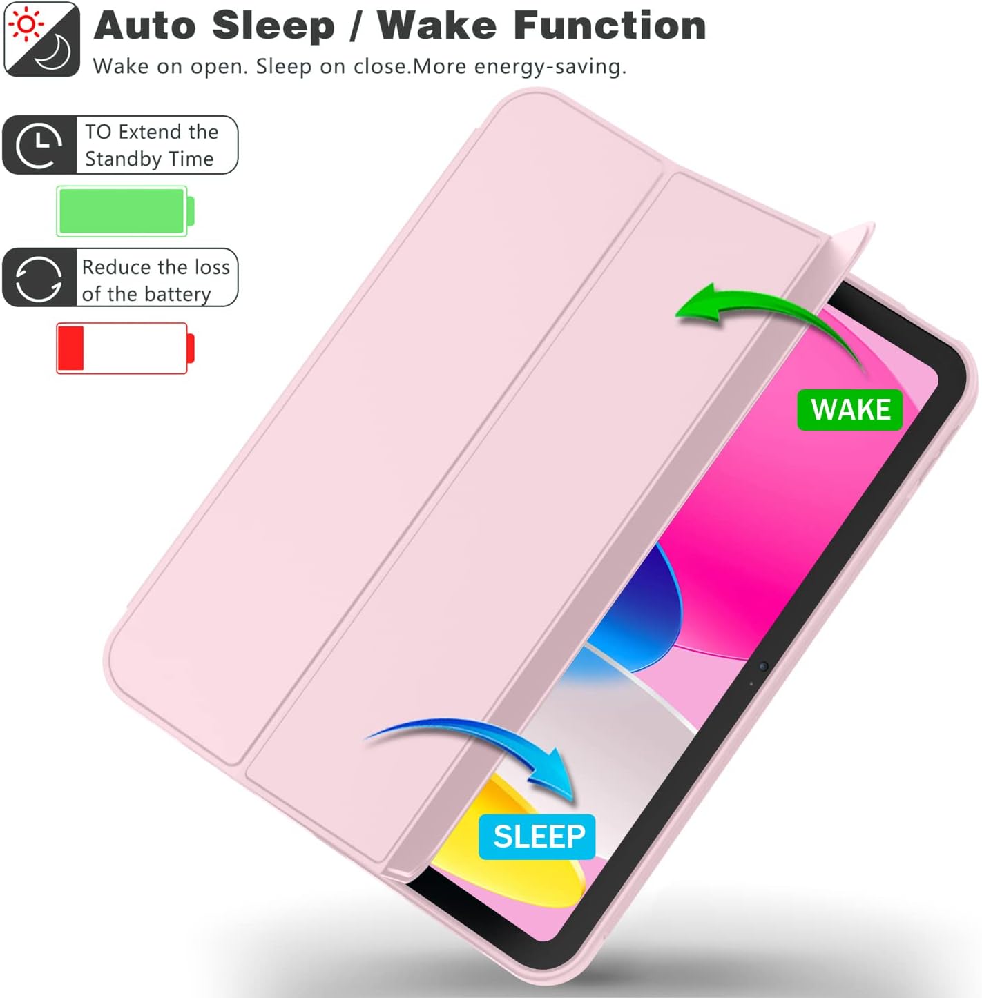 Detalle 2 de iMieet iPad (A16) Case for 11-inch 2025 & iPad 10th Gen (10.9-inch 2022) with Pencil Holder, Auto Wake/Sleep (Pink)