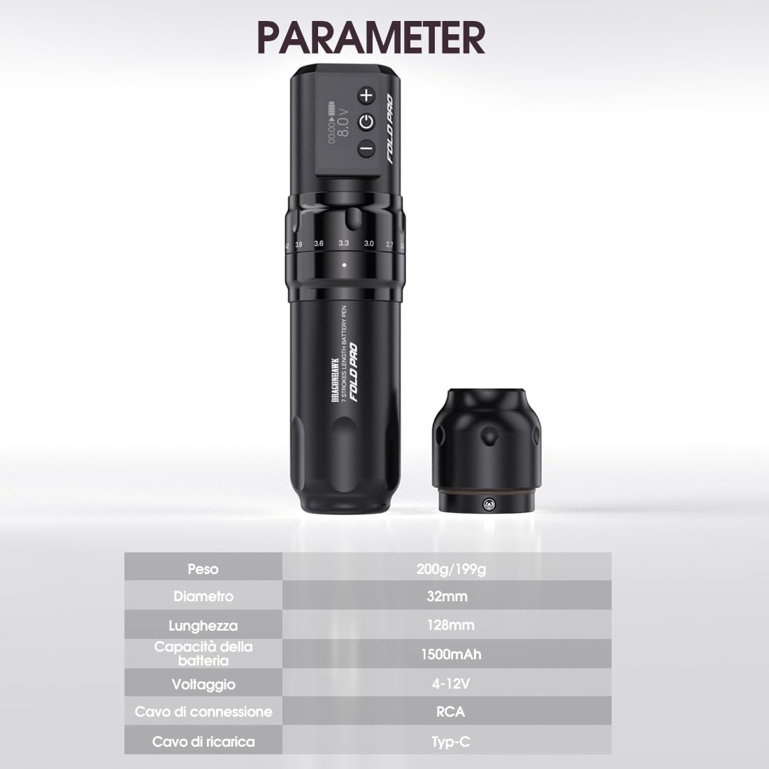 Thumbnail 1 de Dragonhawk Fold Pro macchinetta per tatuaggi senza fili con 7 corse regolabili (2,4–4,2 mm) e batteria 1500 mAh