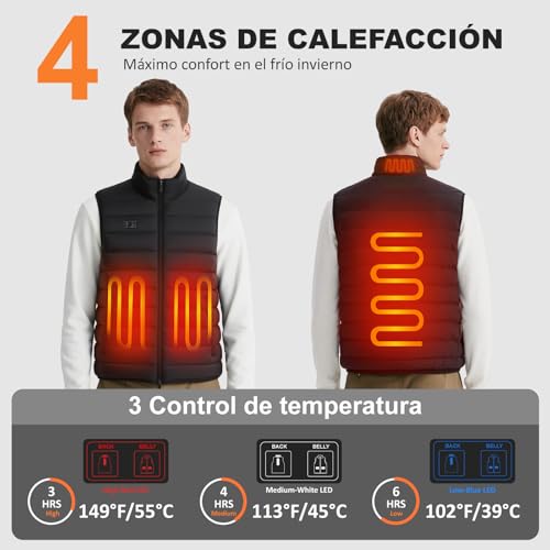 Detalle de seenlast chaleco calefactable para hombre con batería de 10.000 mAh y 4 zonas