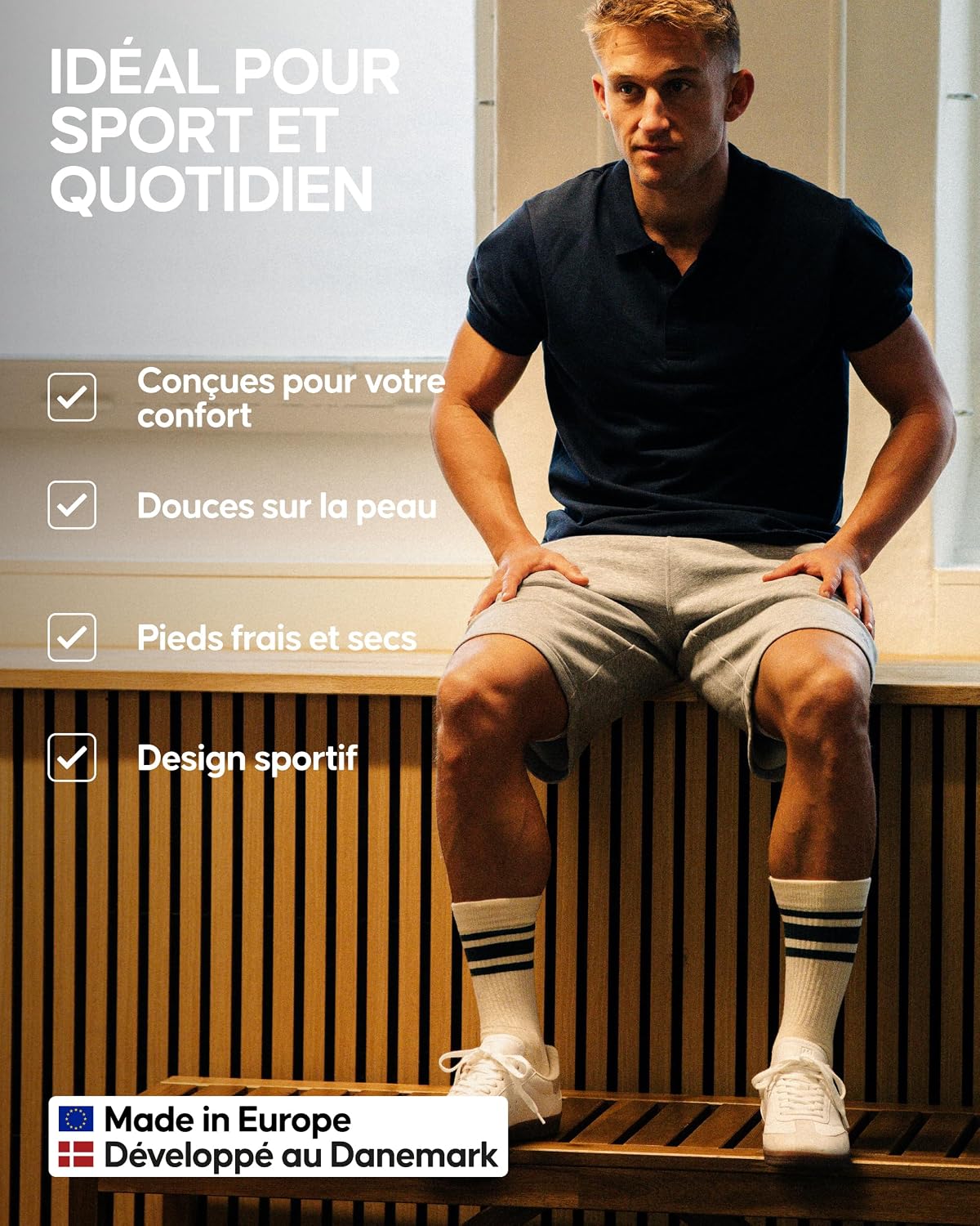 Detalle de DANISH ENDURANCE Chaussettes de Tennis – Chaussettes Sport rayées en coton bio, rembourrées, lot 3 ou 6