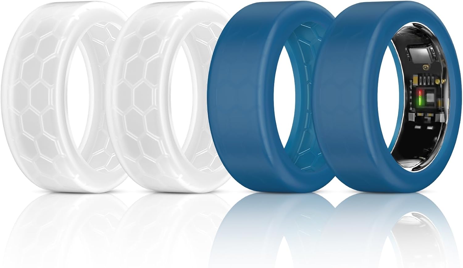 Detalle de 4-Pack Ring Protector for Ultrahuman Ring AIR / Oura Ring Gen 4-3 – Anti-Scratch Elastic Silicone Cover (Clear 2 + Navy Blue 2, Size S)