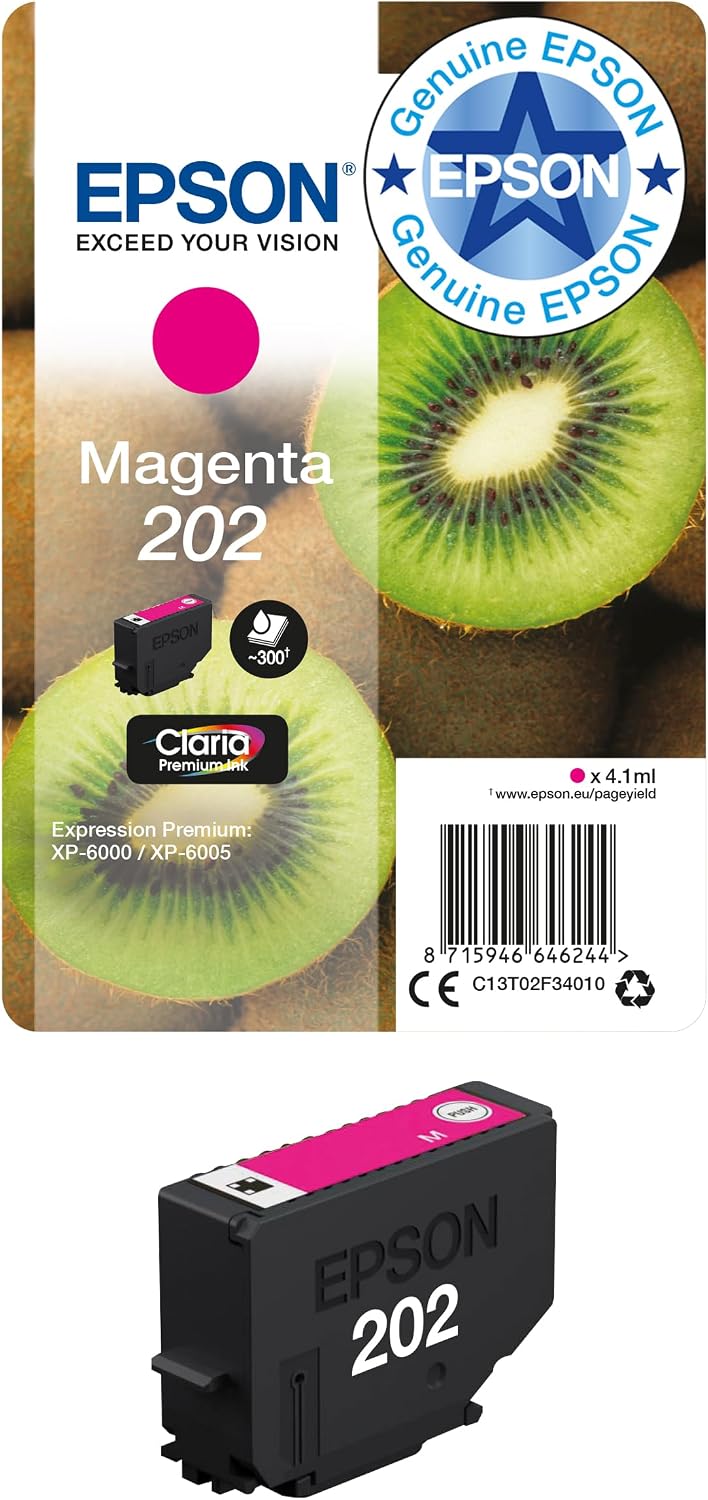 Detalle de Epson 202 Kiwi Genuine Multipack: 5-Colour Claria Premium Ink Cartridges