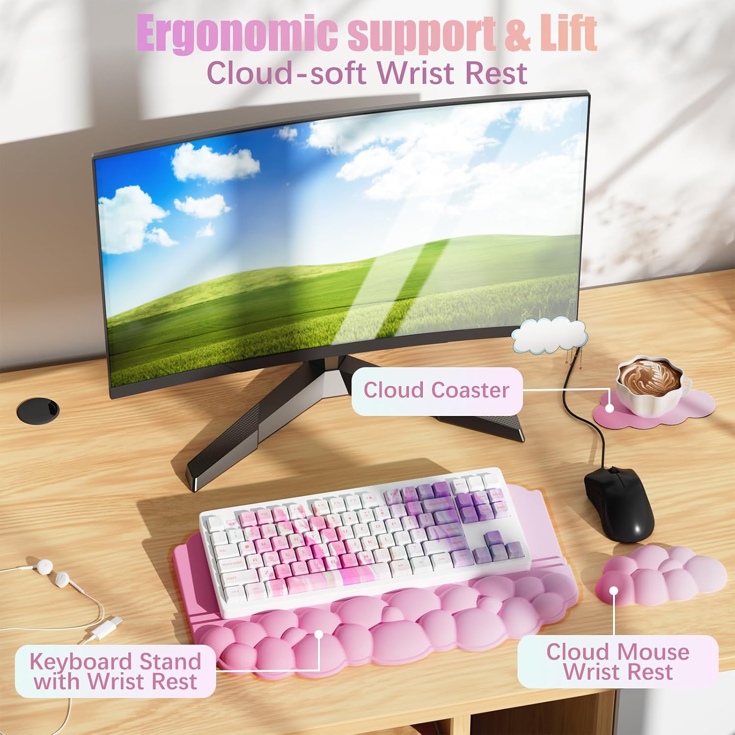 Detalle 2 de Lomil WR01P-LO1 Cloud Keyboard Stand and Wrist Rest Set with Memory Foam