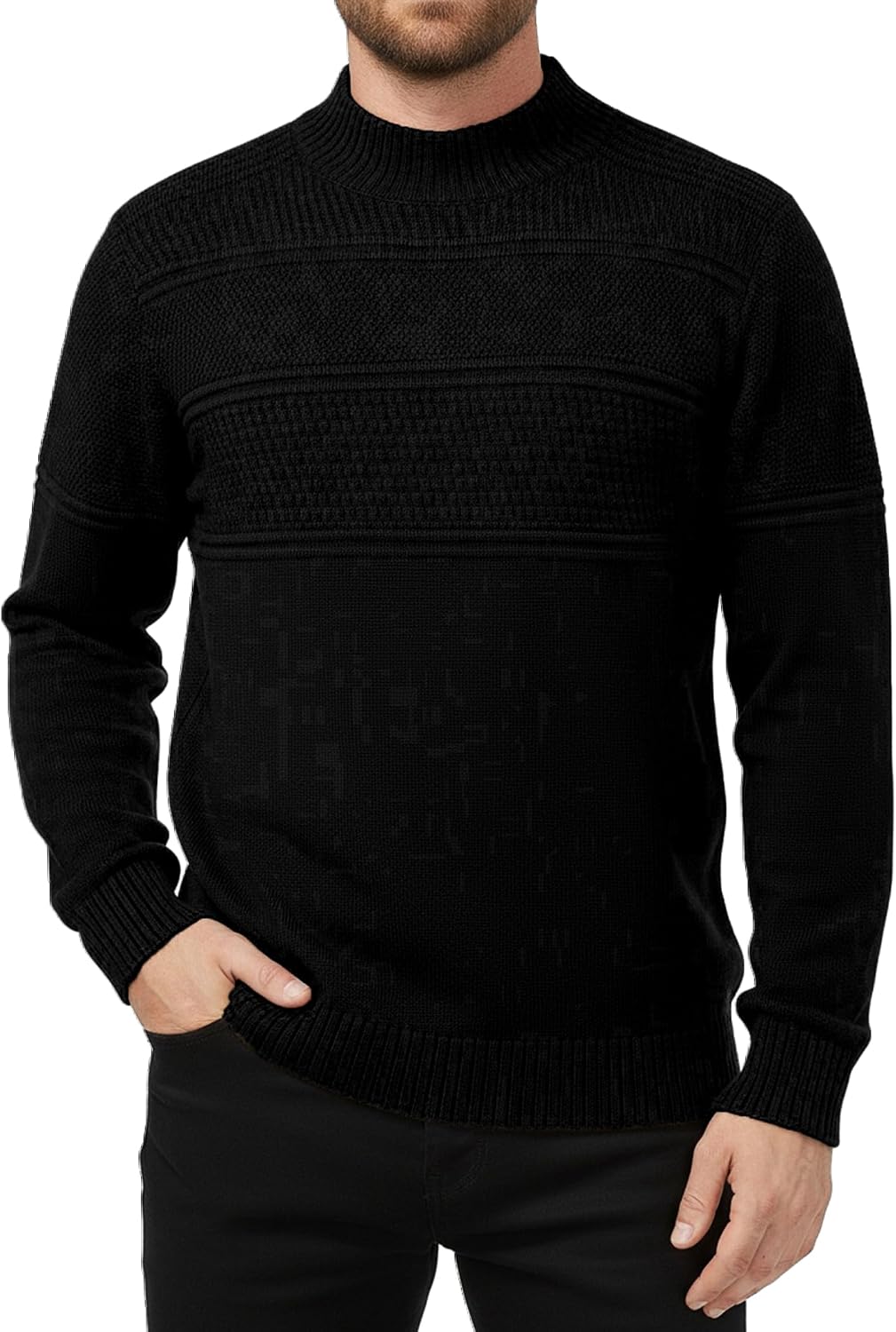 Detalle de Men's ribbed turtleneck jumper (long-sleeve slim fit) in a viscose blend