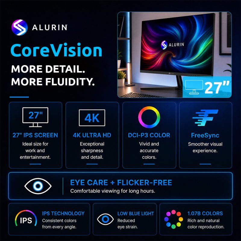 Detalle 2 de Monitor Alurin CoreVision 27" IPS 4K 60Hz FreeSync