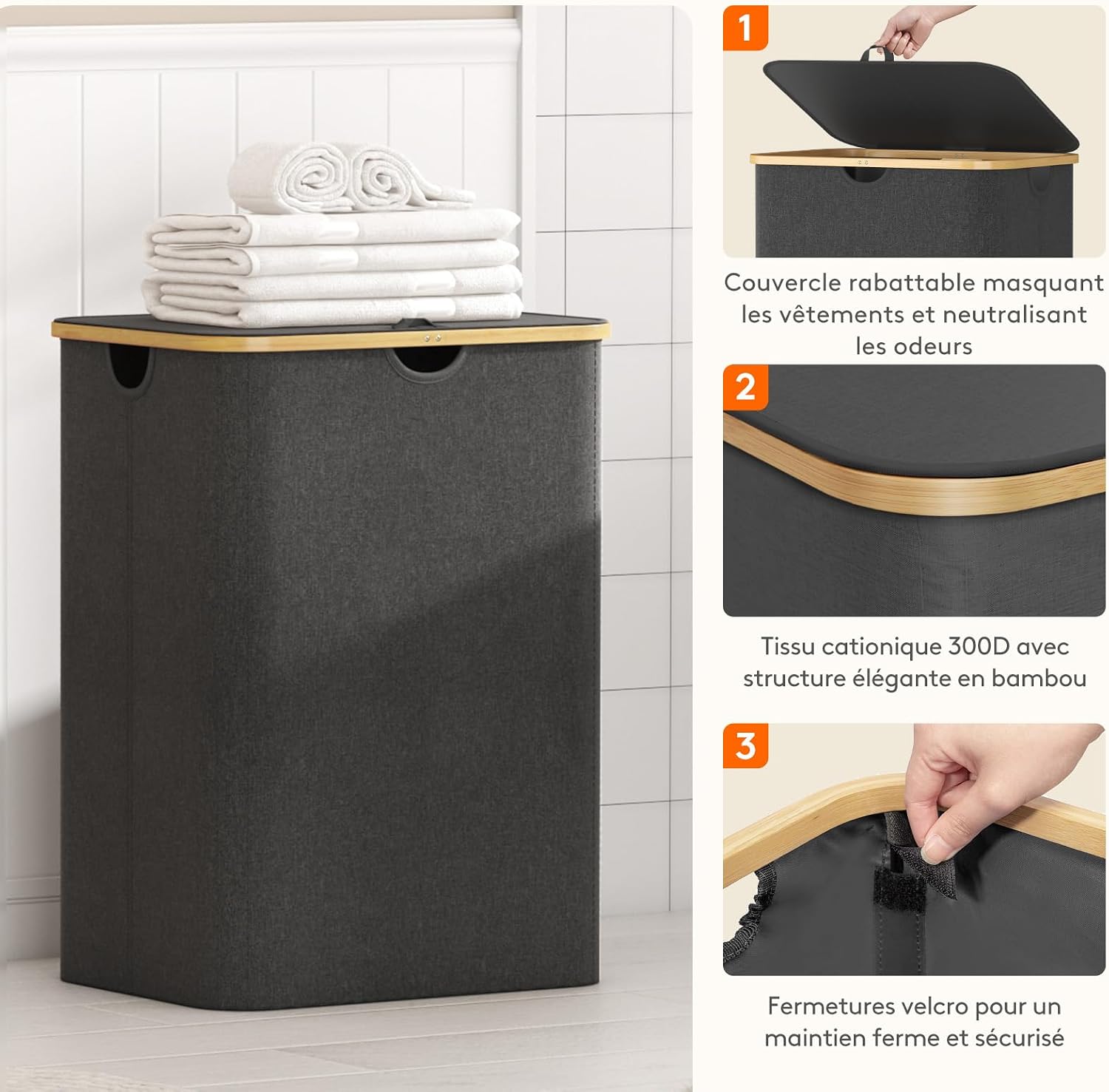 Detalle 1 de Lifewit 23156 wasmand van 150 liter met 3 uitneembare zakken