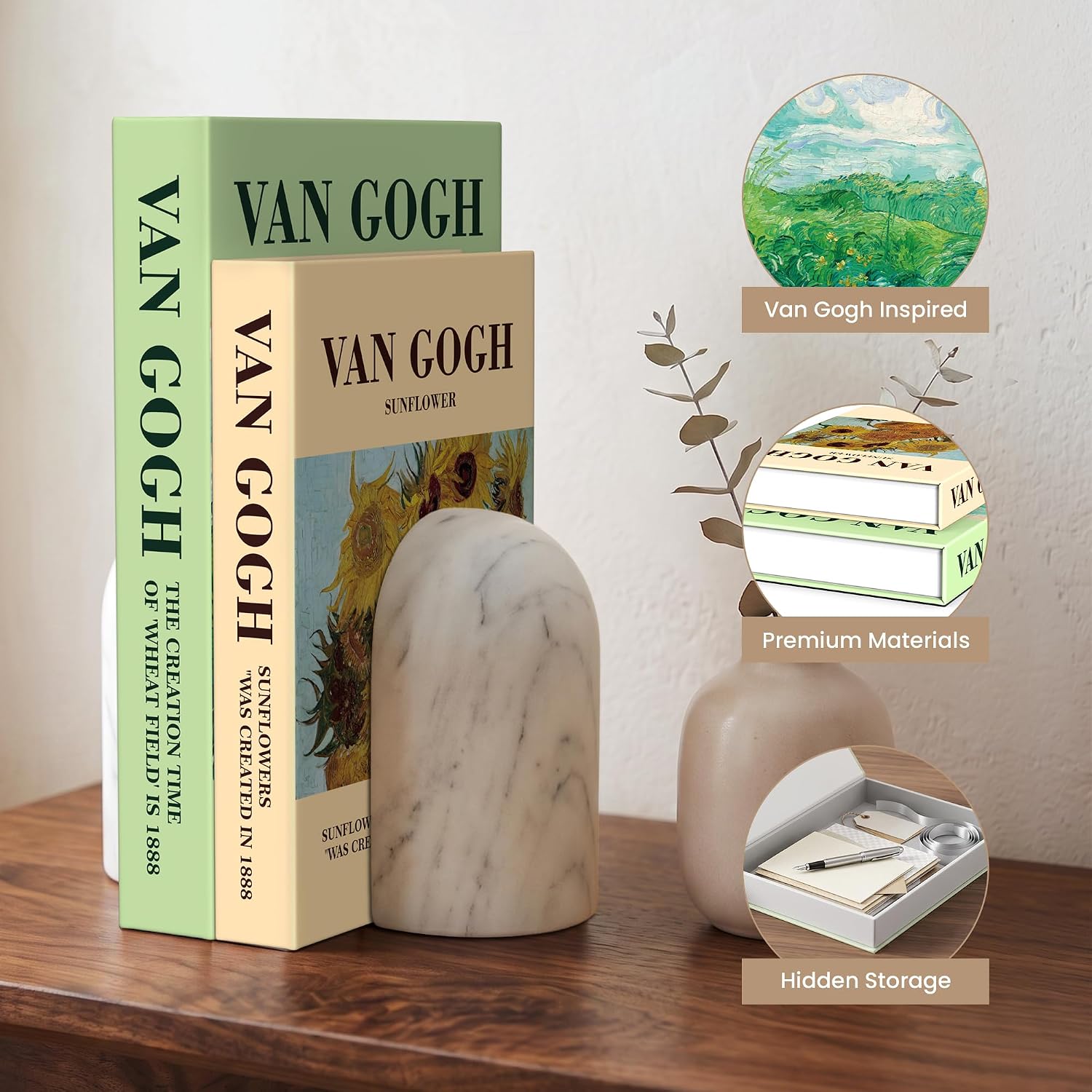 Detalle de NesveCit 2-Piece Decorative Book Boxes with Hidden Storage and Magnetic Lid