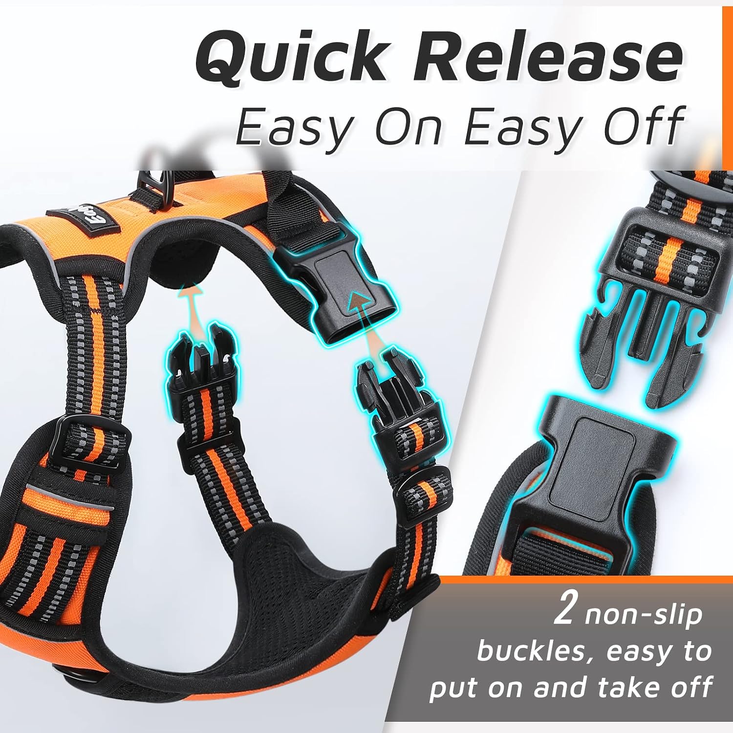 Detalle de Eagloo Small Dog Harness with Front-Clip No-Pull Design (Orange, Size S)