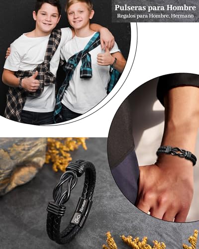 Detalle 2 de VU100 Pulsera de cuero “Hermano” con cierre magnético de acero inoxidable 316L