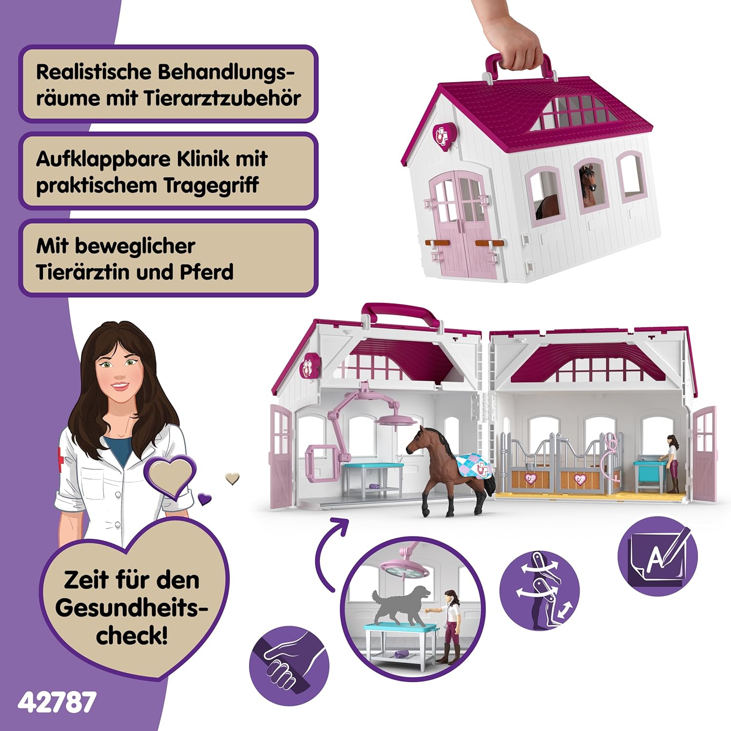 Thumbnail 2 de SCHLEICH Horse Club Pferdeklinik Heilende Hufe – 64-teiliges, transportables Set