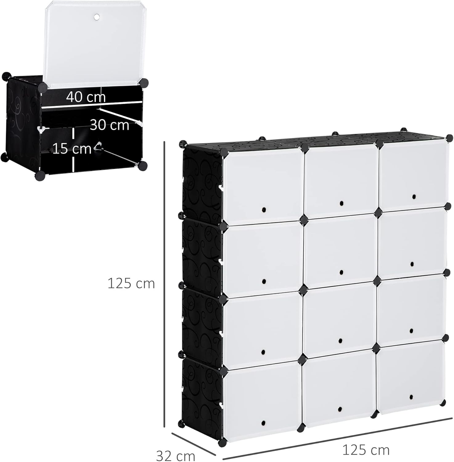 Thumbnail 2 de HOMCOM Meuble à chaussures modulable 12 casiers avec portes et étagères (125 x 32 x 125 cm) noir