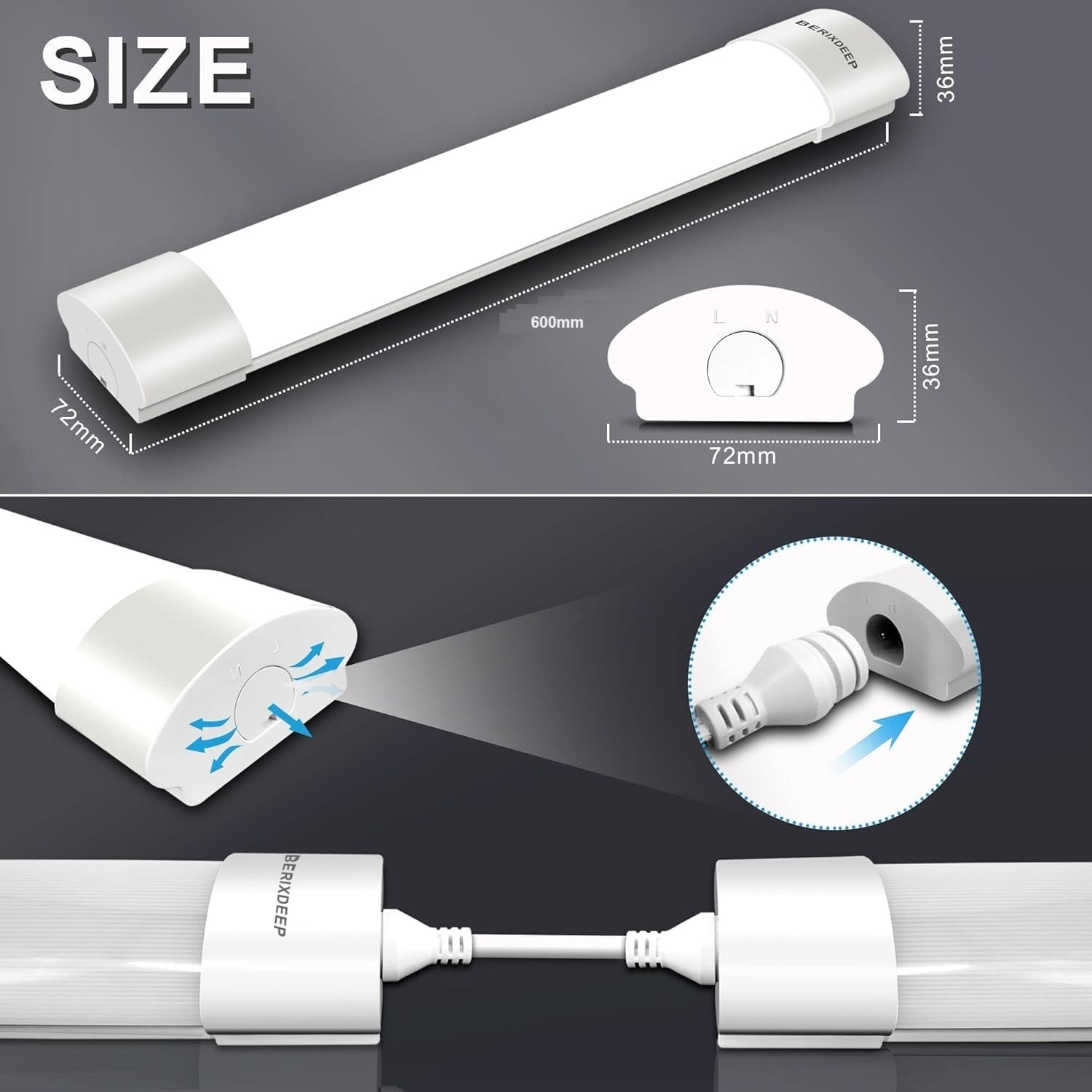 Thumbnail 1 de BERIXDEEP 2ft LED Batten Light 18W