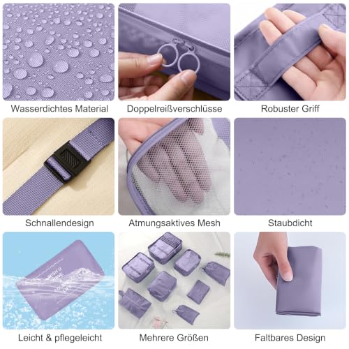 Detalle de TXBOBECO Koffer Organizer Set, 10-teiliges Packwürfel-Set für Reisekoffer – Dunkelviolett