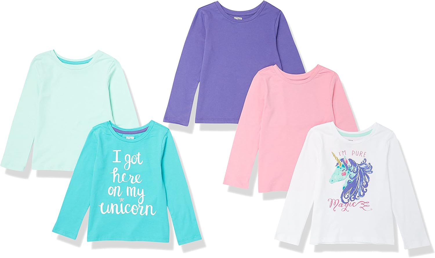 Detalle de Amazon Essentials Girls and Toddlers' Long-Sleeved T-Shirt Tops (Previously Spotted Zebra) Multipacks
