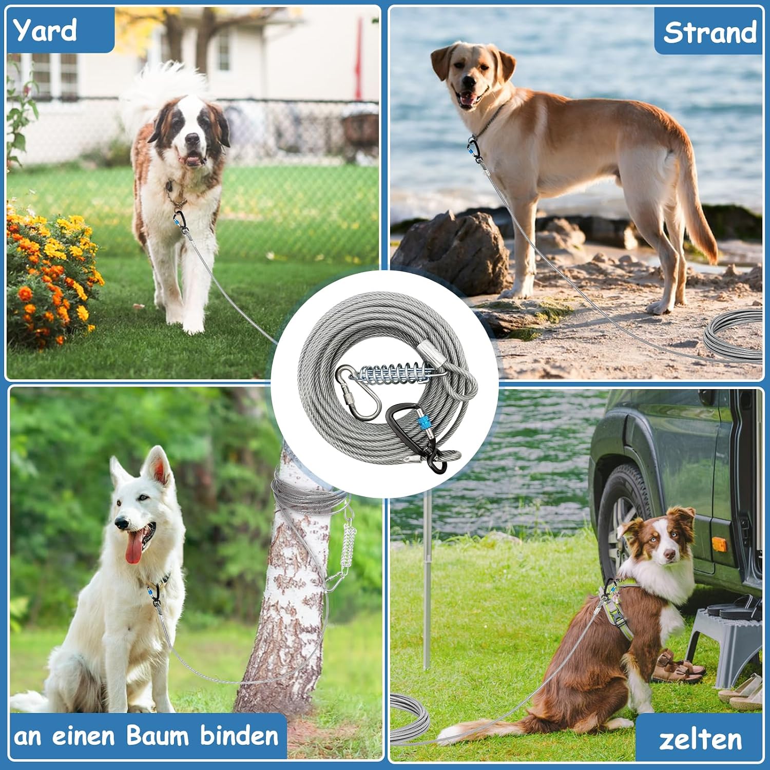 Thumbnail 6 de Hofleine für große Hunde – 15 m Laufleine mit Feder, rostfreiem Haken und reflektierender Beschichtung