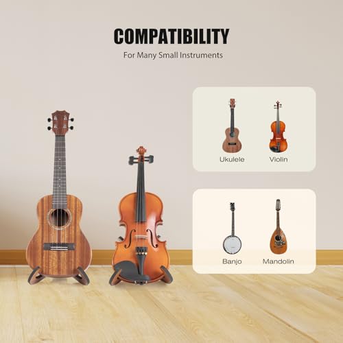 Detalle de LINRAX Ukulele Ständer – Universal X-Rahmen Holzständer für Ukulele, Geige & weitere kleine Instrumente