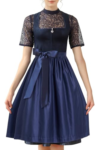 Thumbnail 1 de EIISSION Dirndl Damen midi Lang Blau – 3-Teiliges Trachtenset (Kleid, Bluse, Schürze)