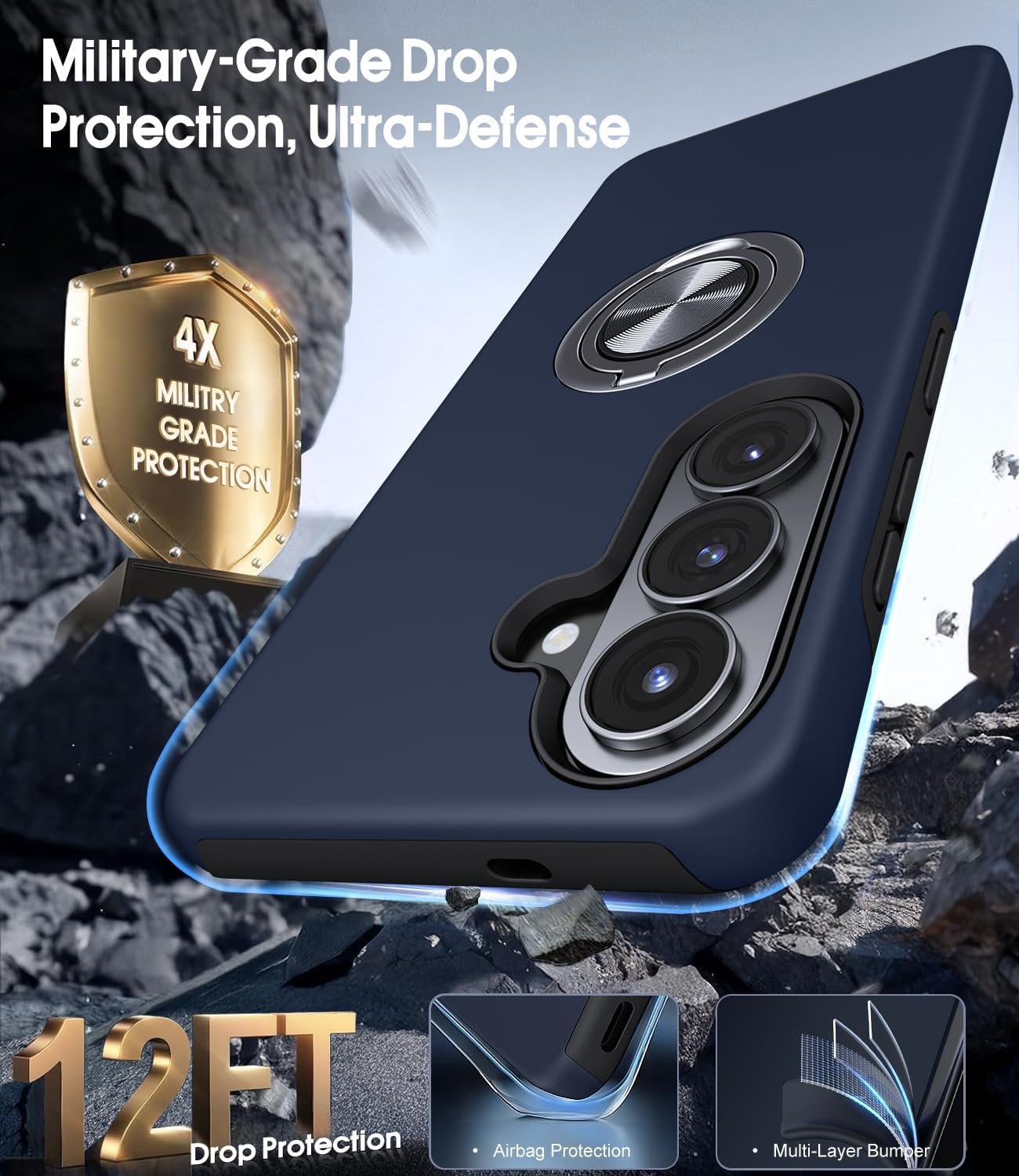 Detalle de AOUIA Galaxy S26 Case with 2-Pack Screen Protectors: 3-in-1 Navy Blue
