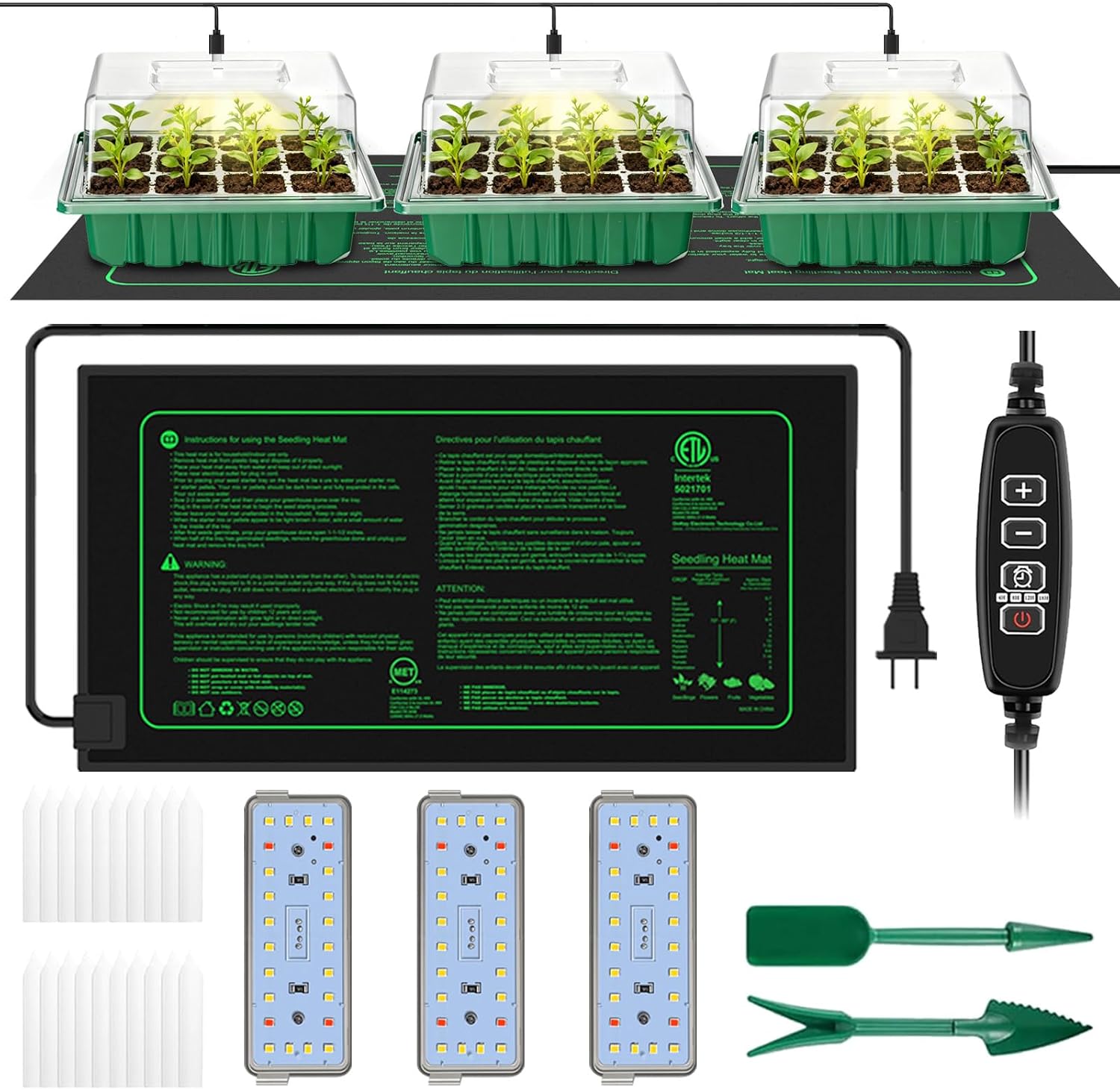 Detalle de 2026 Seed Starter Tray Kit, 36 Cells, Grow Lights, Heat Mat and Humidity Domes