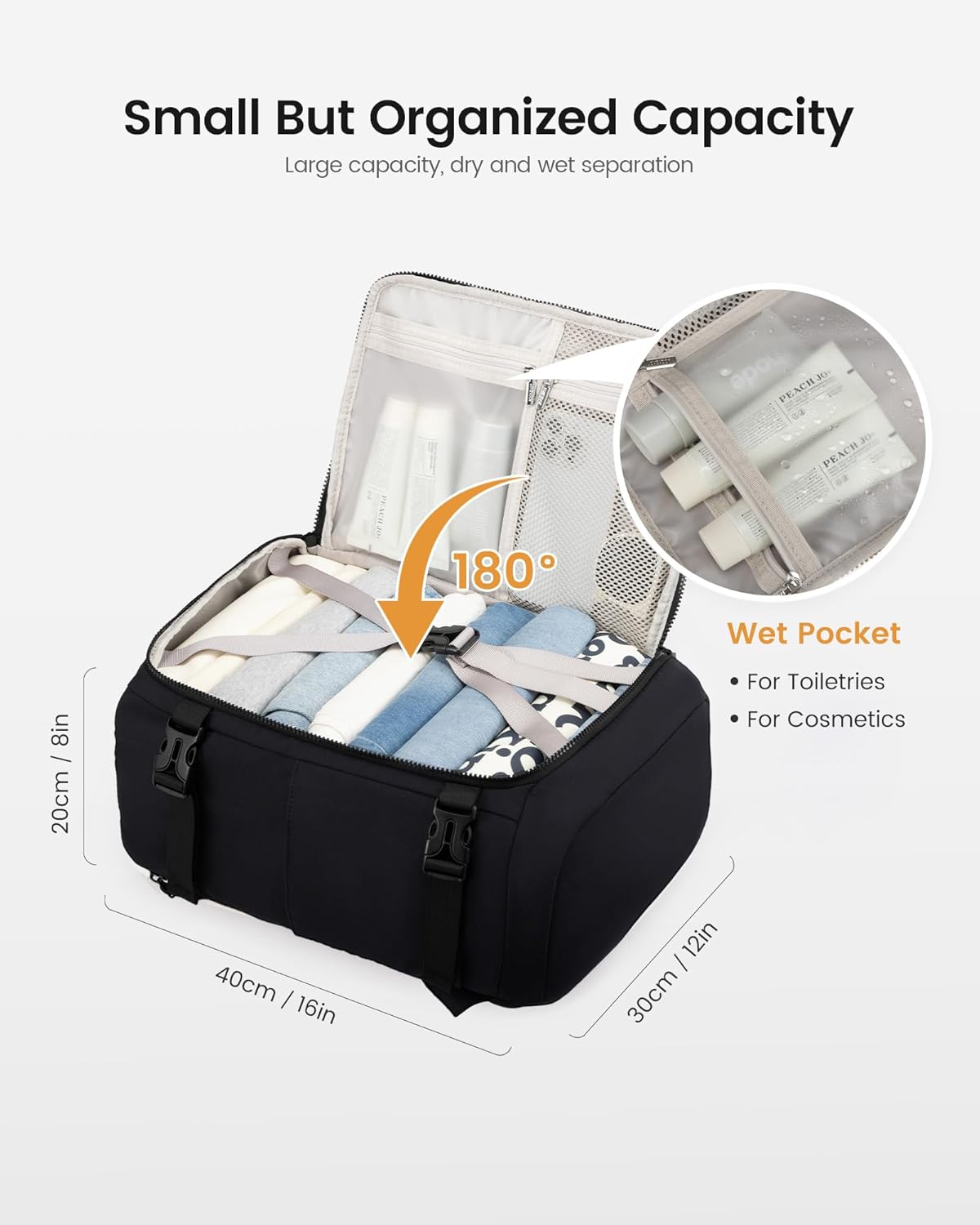 Detalle de LOVEVOOK Ryanair Handgepäck 40x30x20 Reiserucksack für Damen – 14 Zoll Laptop, Cabin Bag Schwarz
