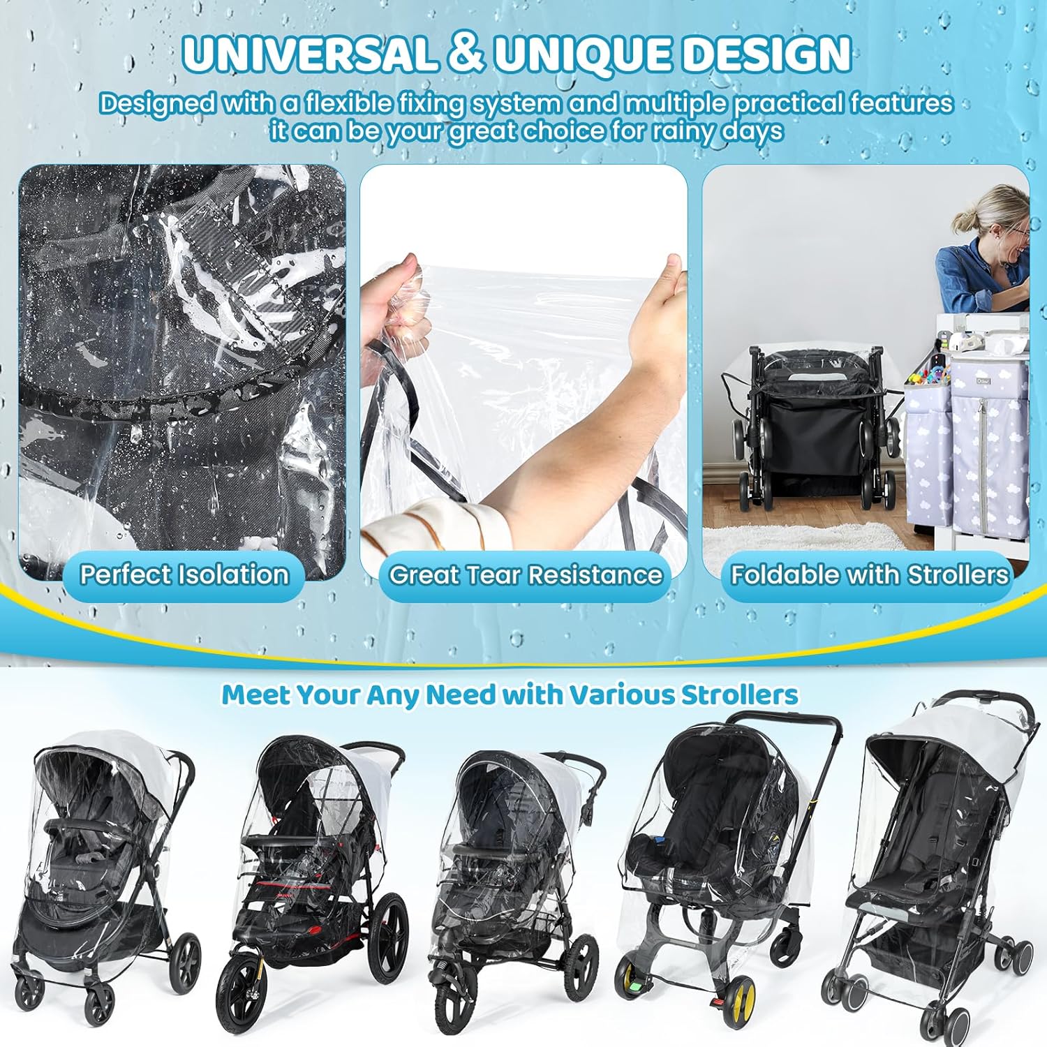 Thumbnail 4 de Orzbow Parapioggia universale per passeggino con finestra e traspirazione in EVA/PVC nero