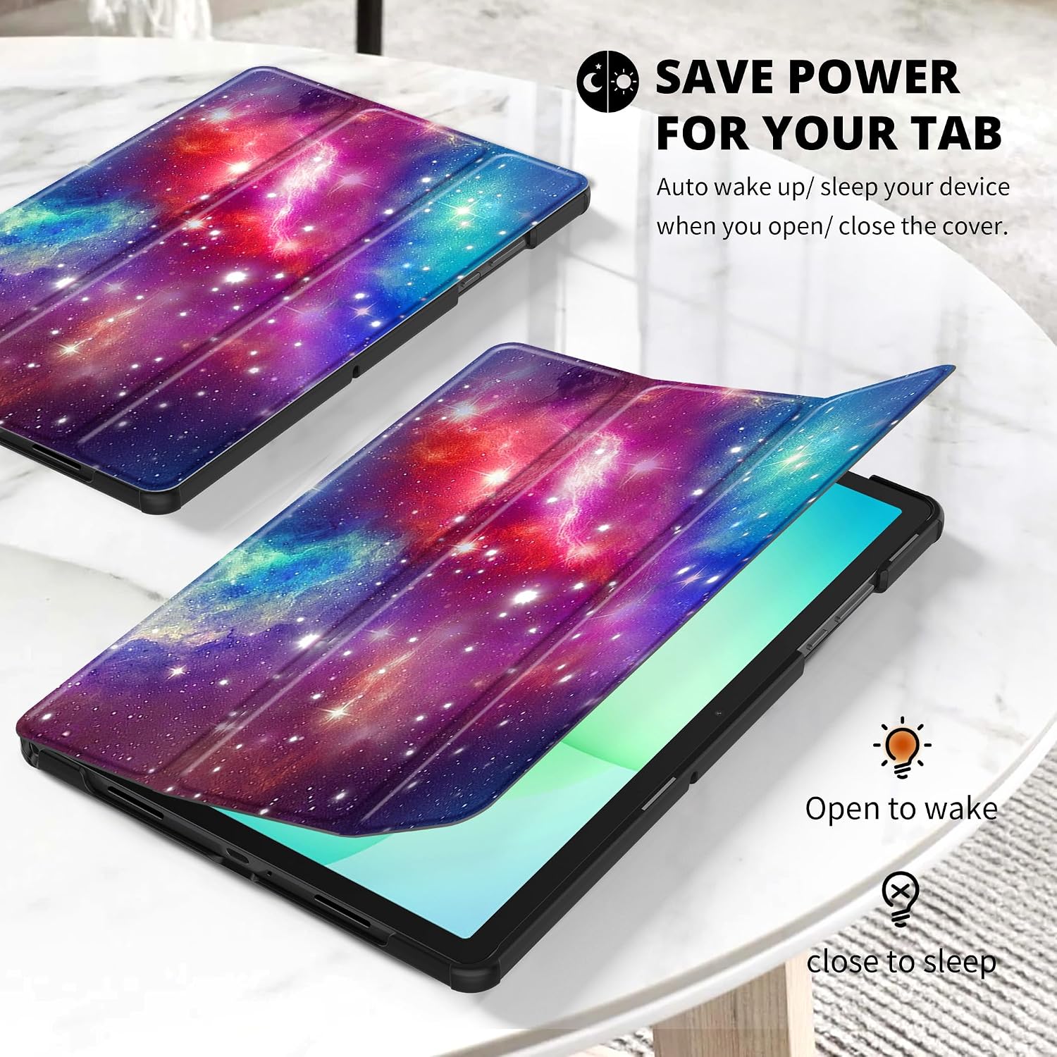 Detalle de CACOE Hülle für Samsung Galaxy Tab A11+ Plus / A9+ 11 Zoll (2025) – Ultradünne PU-Lederhülle mit Standfunktion, Schutzfolie, Auto Sleep/Wake, Lila Stern