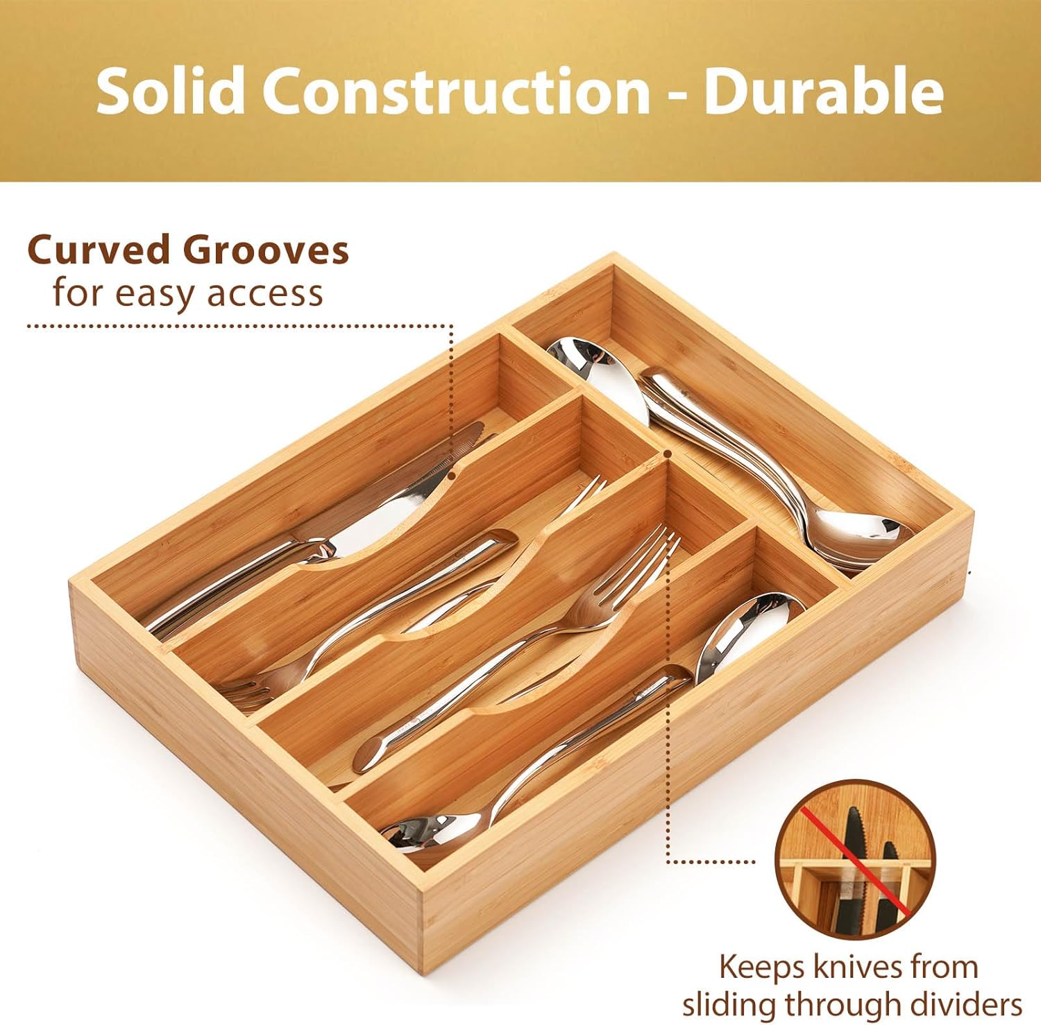 Detalle de Umilife Bamboo Kitchen Drawer Organizer 9-Inch Silverware Tray 🍽